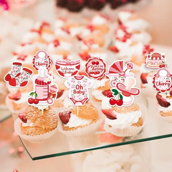 36PCS Cherry Baby Shower Cupcake Toppers {4}