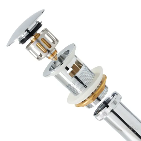 Polished Chrome Vessel Sink Drain Pop Up Stopper with Detachable Basket, 2.6 x 8.5 in Silver {4}