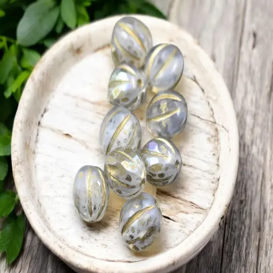 *12* 10mm Gold Washed Crystal Opaline AB Faceted Round Melon Beads {5}