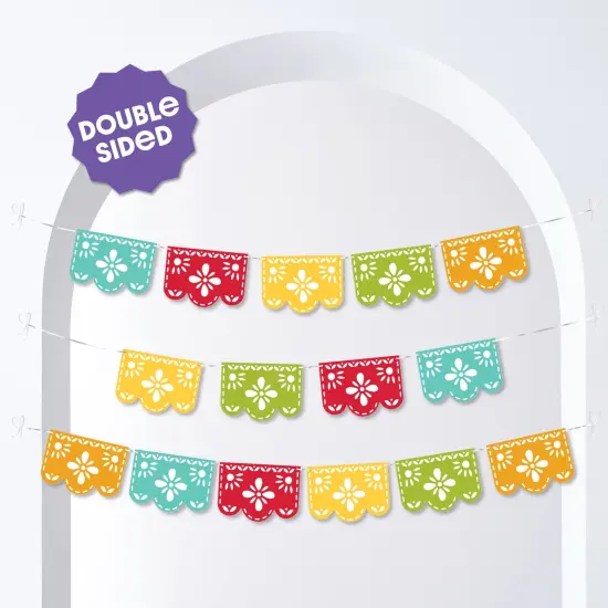 Big Dot of Happiness Let's Fiesta Garland Banner, Mexican Fiesta Party Decorations, 30 Feet of Cord, 15 Double-Sided Colorful Paper Picado Banner Shapes {3}