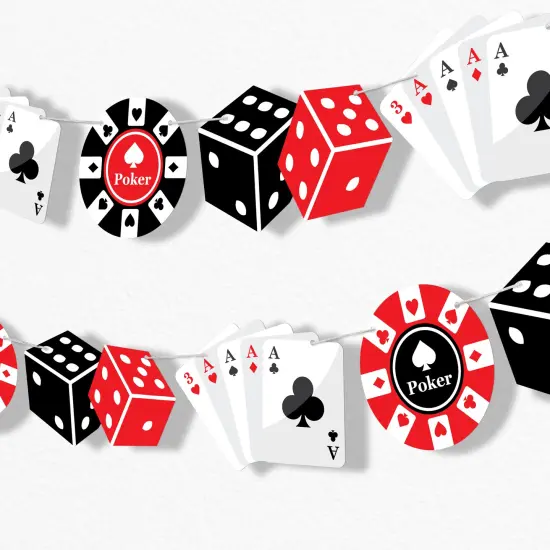 Big Dot of Happiness Casino Theme Garland Banner, Las Vegas Party Decorations, Casino Night Party, 30 Feet of Cord, 15 Double-Sided Cards, Dice, Poker Chips {1}