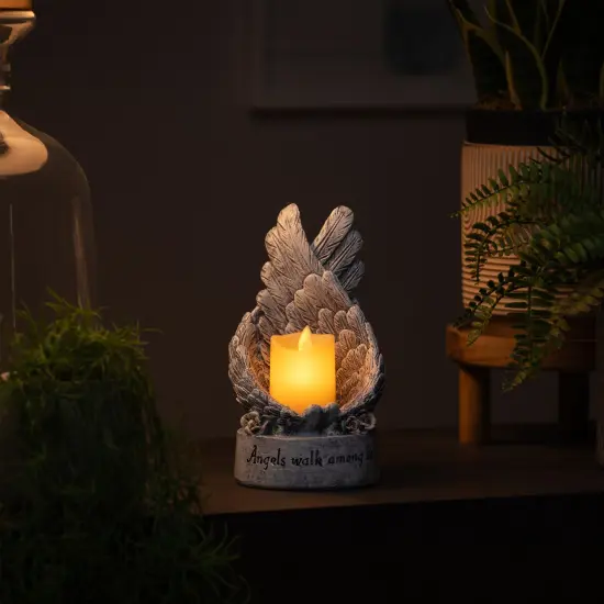 Northlight Heavenly Wings Angels Walk Among Us Flameless Candle Holder - 8" Gray {4}
