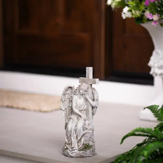Northlight Angel With Cross Memorial Statue - 13" Ivory {5}