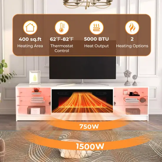 36 Inches Electric Fireplace Heater Recessed with LED Strip Lights and Remote Control {5}