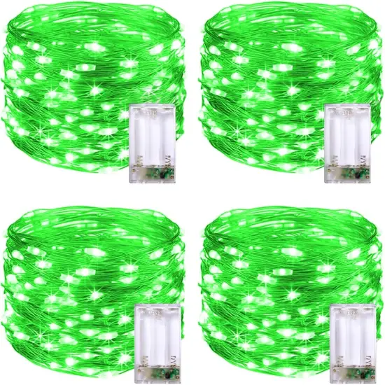 4 Pack 50 LED St Patricks Day Lights Battery Operated: 16.1ft Green Fairy Lights Indoor Outdoor Waterproof - Green Christmas Lights for Bedroom Garden Party Decorations {1}