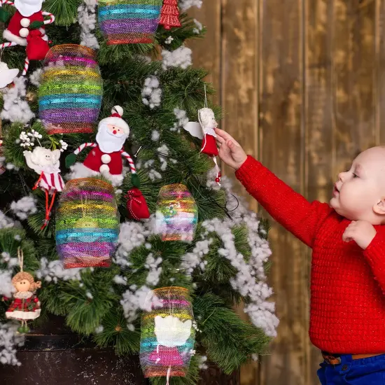 Christmas Deco Mesh Wreath Supplies Deco Mesh 10 Inch Ribbon Poly Mesh Ribbon Colorful Metallic Mesh Ribbon for Christmas Tree Party Wedding Garland,10 Inch x 30 Feet (2 Rolls) {3}