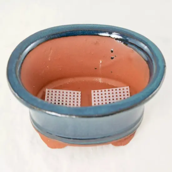 Oval Green Stain Glazed Shohin Bonsai / Succulent Pot 6.25"x 4.75"x 2.5" + Mesh {3}