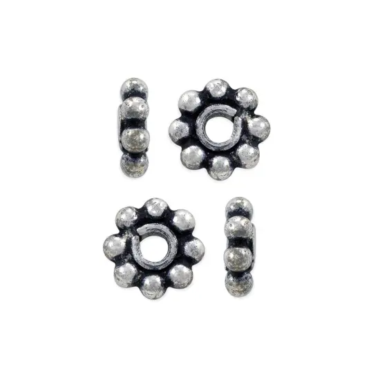 Bali Style Flat Flower Bead 6.5x2.5mm Sterling Silver (Package of 4) {1}