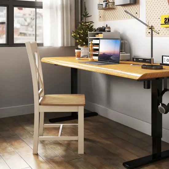 Wooden Dining Chairs Set of 2 with High Back and Rubber Wood Frame-Natural {5}