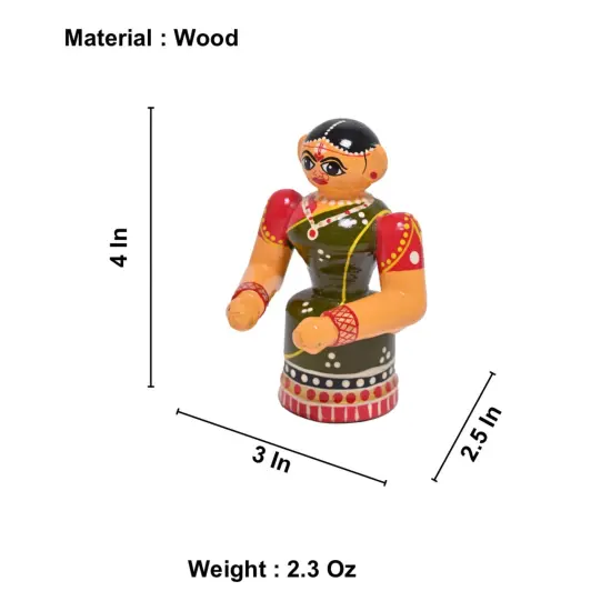 Wooden Kondapalli Bride Traditional Etikoppaka Toys Handpainted Golu Decoration Showpiece for Home Living Room Shelf Display Table Decor Wedding Gifting Item - Navaratri Golu Dolls {5}