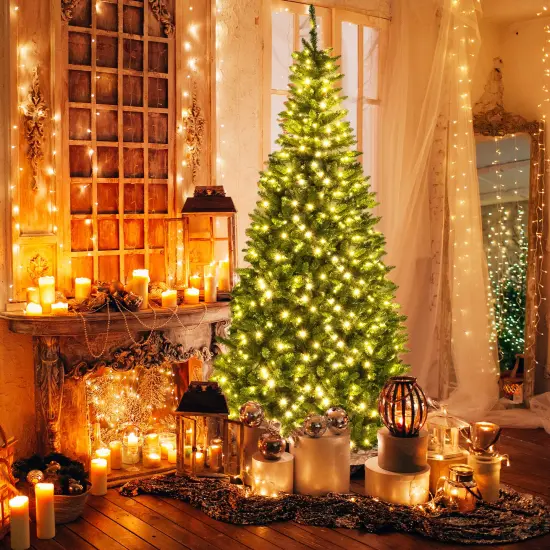 8 FT Corner Artificial Christmas Tree with 1137 Branch Tips and 360 Warm White LED Lights {3}