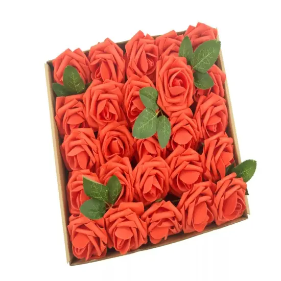25pcs Artificial Flowers Real Looking Foam Roses Decoration DIY Red {1}