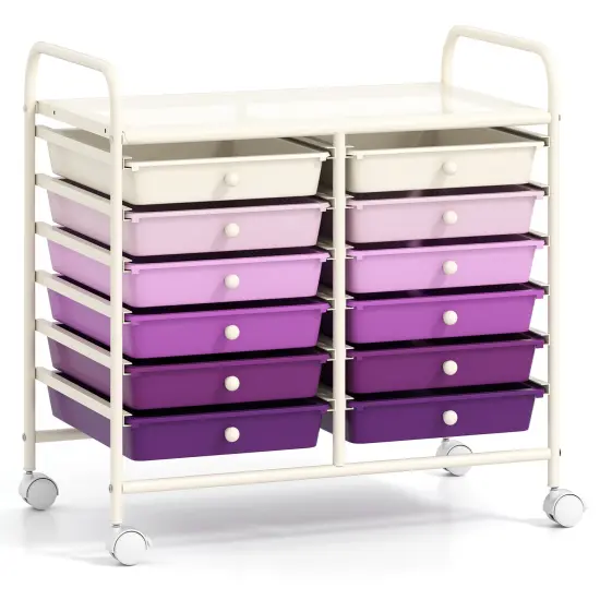 12 Removable Drawers Rolling Storage Cart with 4 Universal Wheels and Metal Frame Pink {8}