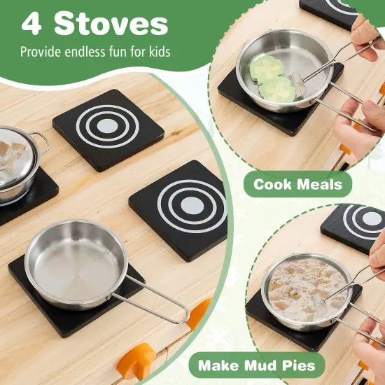 Natural Fir Wood Mud Kitchen with Canopy, Sink, and 4 Stoves &ndash; Outdoor Play Kitchen {4}