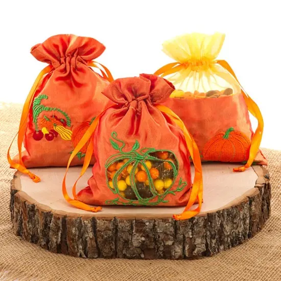 Pumpkin Taffeta Bag 5" x 6.5" Durable and Decorative {5}