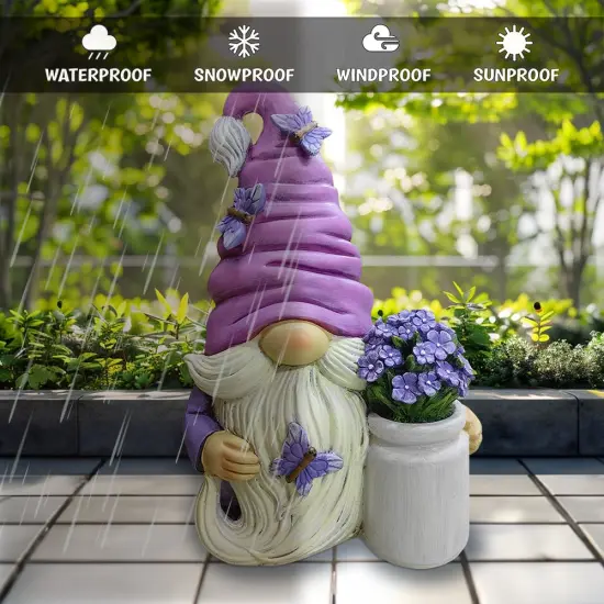 Garden Grace Lavender Gnome Figurine, 10"Purple Home Decor Statue with Butterflies and Flowers {4}