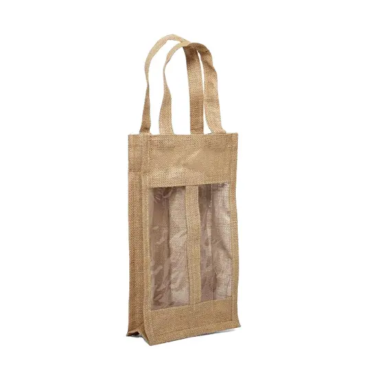 Jute Wine Bag with Window 7.5" x 3.5" x 13.75" Stylish and Durable {3}