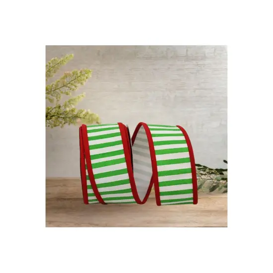 2.5" Railroad Striped Ribbon: Green/White (10 Yards) {2}