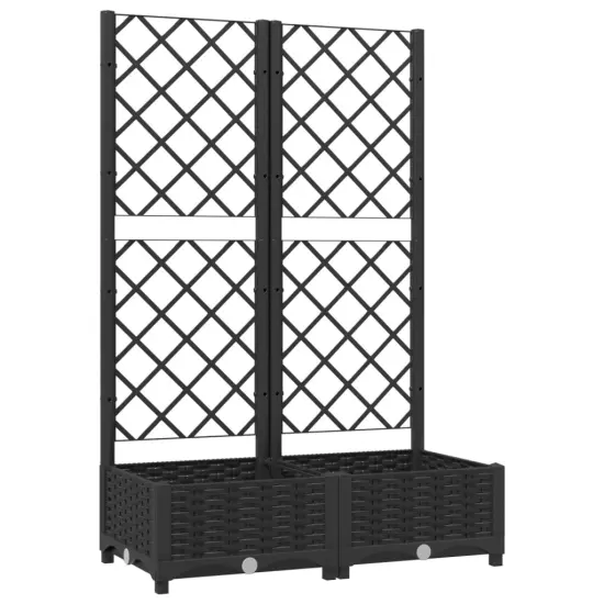 vidaXL Garden Planter with Trellis Black 31.5x15.7x47.8 PP {2}
