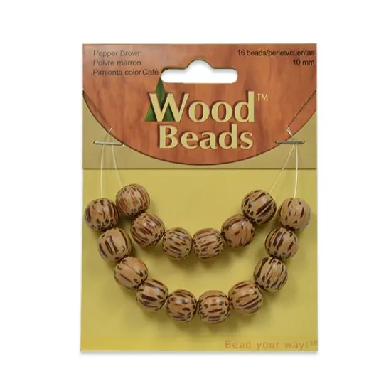 6 Packs of Wood Round Beads 10mm Pepper Brown Pack of 16 {1}