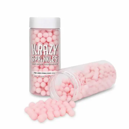 Krazy Sprinkles - Pink 8mm Beads (1/2 Cup, 1x Jar) for Cakes, Ice Cream & Cookies {3}