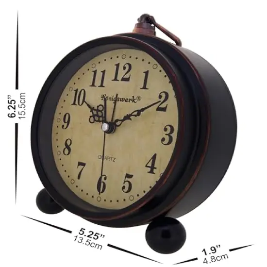 Vintage Analog Alarm Clock, 5.25 inch Small Silent Desk Clock with Night Light, Battery Operated for Table, Bedroom, Bedside, Living Room, Room Decor (Classic) {2}