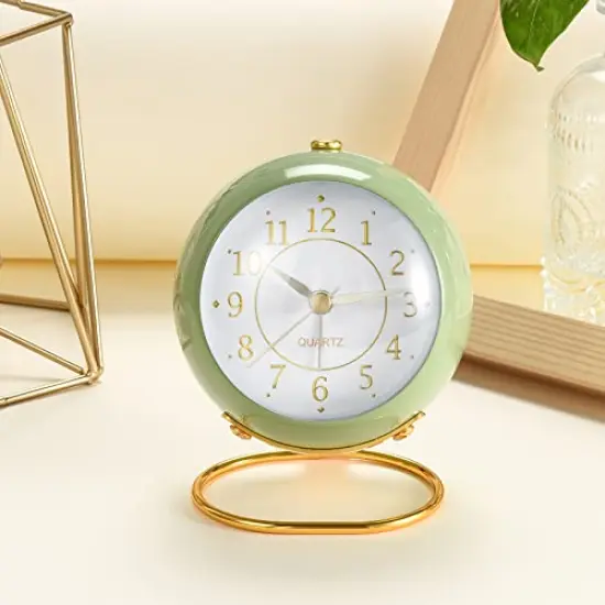 Analog Alarm Clocks,Retro Backlight Cute Simple Design Small Desk Clock with Night Light,Silent Non-Ticking,Battery Powered,for Kids,Bedroom,Travel,Kitchen,Bedside Desktop.(Green) {1}