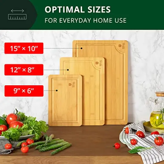 3 Pieces Cutting Boards for Kitchen - Bamboo Cutting Board, Cutting Boards with Juice Grooves, Serving Board Set, Thick Chopping Board for Meat, Veggies, Easy Grip Handle {1}