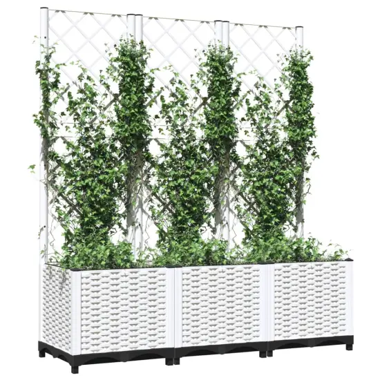 vidaXL Garden Planter with Trellis White 47.2x15.7x53.5 PP {3}