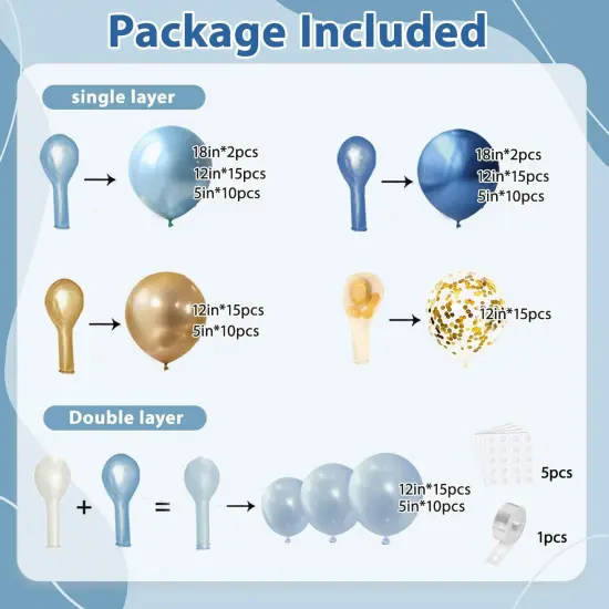 Blue And Gold Balloons Arch Kit, Double Stuffed Pastel Blue Balloon Arch Kit Dusty Navy Light Baby Metallic Blue Gold Confetti Balloons for Baby Boy Shower Wedding Birthday Party Decorations {2}