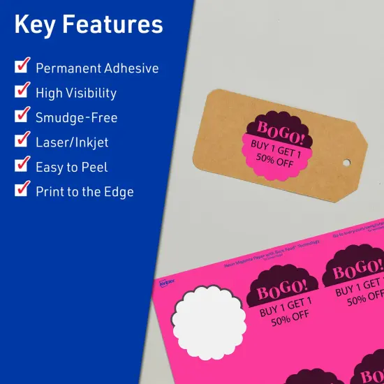 Avery Neon Magenta Paper Labels, 2.5" Diameter Round Scalloped {2}