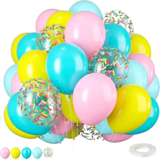 Donut Balloons, Pink Yellow Teal Balloons Pastel Pink Teal Sprinkles Confetti Balloons for Donut Theme Party Cutouts Kids Birthday Party Balloons Arch Photo Props Favor Ideas Supplies {1}