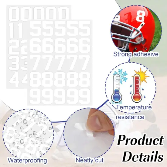 8 Sheets 1-10 Number Stickers for Helmets, Baseball, Softball, Hockey, Football, Lacrosse - Self-Adhesive Vinyl Numbers for Batting {4}