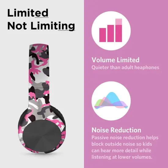 LilGadgets Connect+ Pro Wired Kids Headphones for School with Microphone, Volume Limiting & Noise Reduction Over-Ear Headset with Cord, SharePort Technology & SoftTouch Padding, Pink Camo, Ages 3-14 {4}
