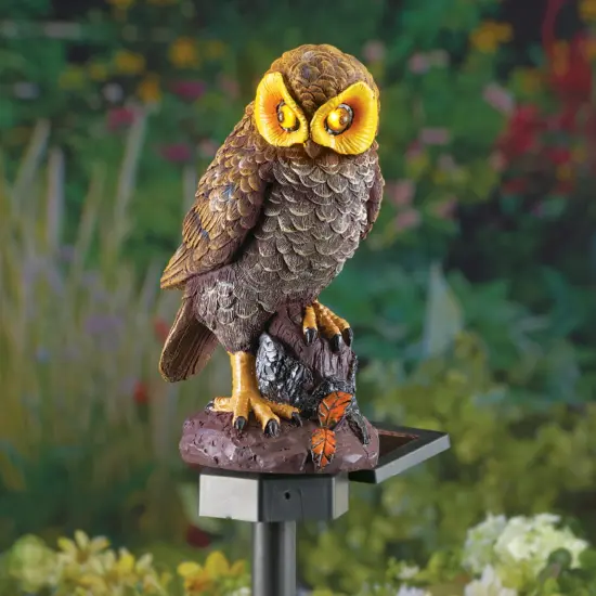 Collections Etc Hooting Brown Owl Solar Garden Stake {1}