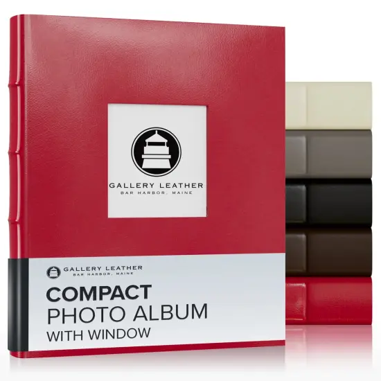 Gallery Leather Compact with Window Album 4x6-3 Ring Binder Photo Album with Window, 60 Pages for 120 Photos, Fillable, Handcrafted - 9.25 x 8 " Camden Red {1}