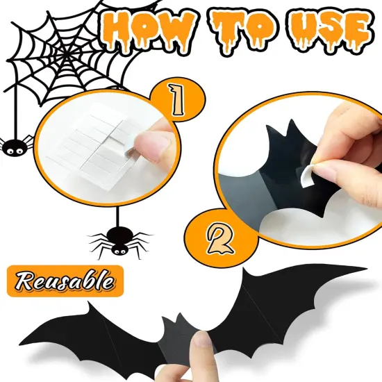 120 Pcs Halloween Decorations 3D Bats {5}