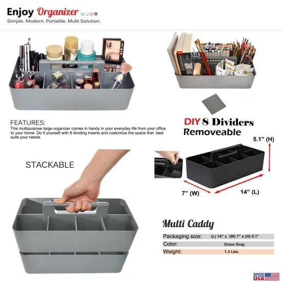 Enjoy Organizer 2 Pack Portable Caddy Organizer Stackable With Handle 8 Compartment Divided Art Storage Caddy Supply Basket Made In USA {4}