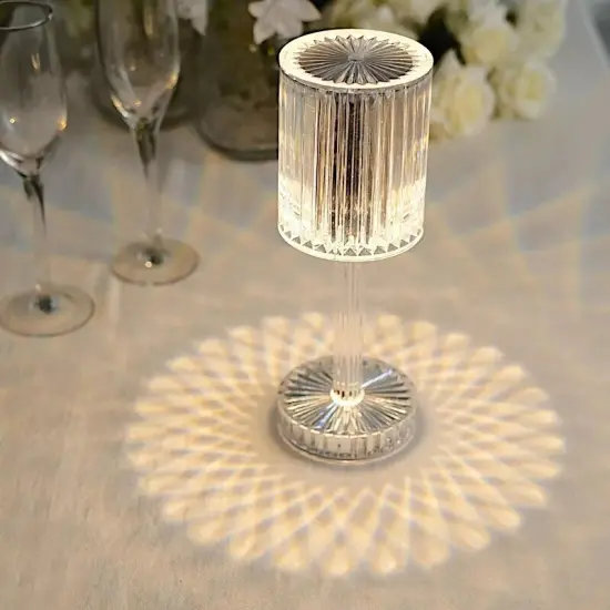 Clear 10" Acrylic Crystal Desk Lamp Decorative Cylinder LED Light Party Events {2}