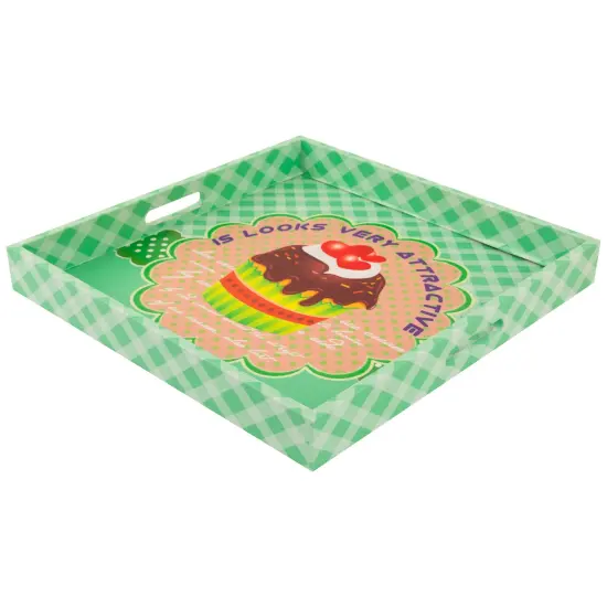 Northlight Set of 3 Green and Brown Cupcake Square Serving Trays 16" Pink {6}