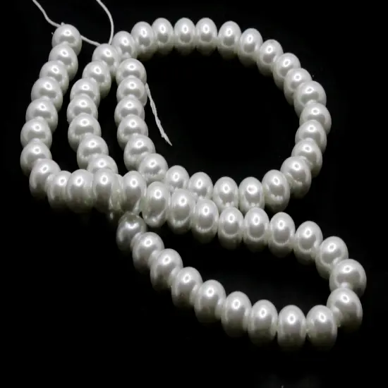 65 8mm White Glass Pearl Rondelle Beads {1}