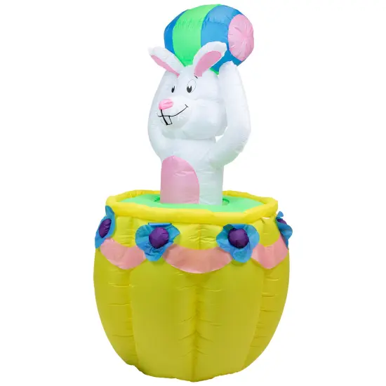 Northlight Lighted and Animated Inflatable Easter Bunny Basket Outdoor Decoration - 5.5' - Green {7}