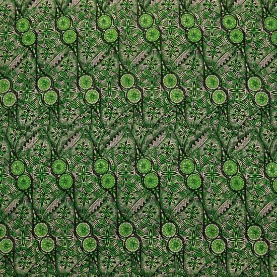 1 Yard Traditional Polynesian Fijian Print Fabric 100% Cotton Light Barkcloth, 45 inches Width Green {1}