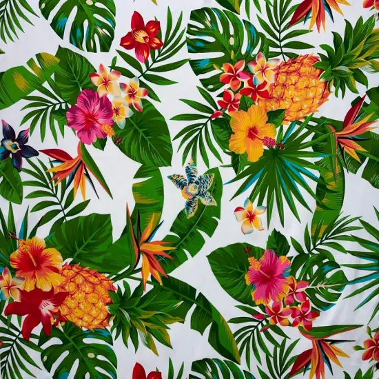 1 Yard Pineapple Tropical Flowers & Leaves Cotton Fabric 100% Cotton, 45&rdquo; Wide Orange {6}