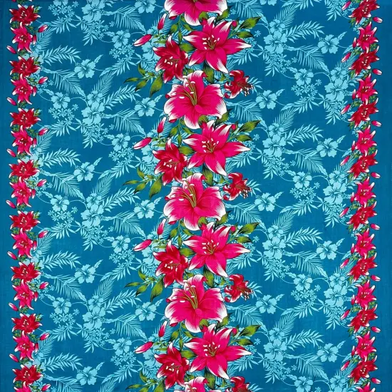 1 Yard Triple Lily Tropical Floral Rayon Fabric 36" L x 45" W Lightweight Green/Blue {2}