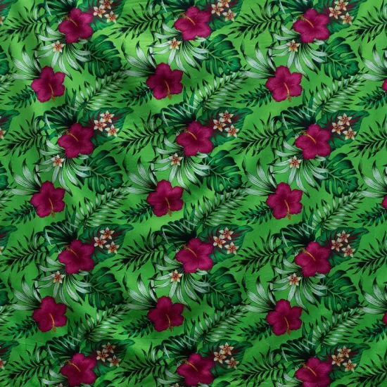 1 Yard Hibiscus Plumeria Tropical Leaves All Over Design Cotton Fabric, 100% Cotton, 36in L x 45in W Blue {4}