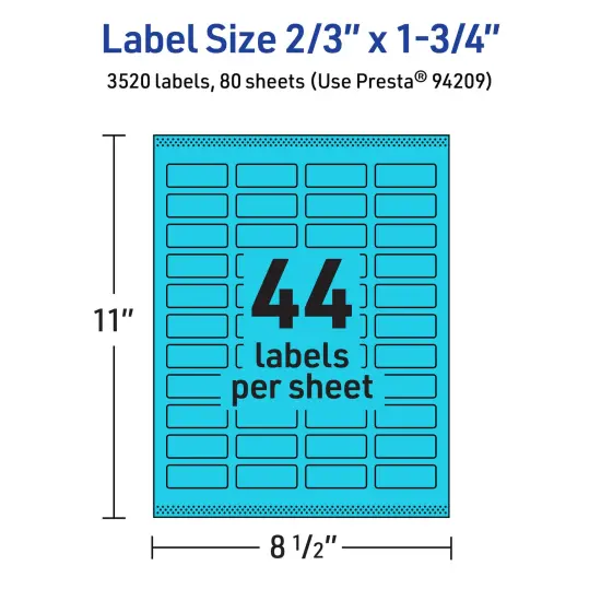 Avery Bright Blue Paper Labels, 2/3" x 1-3/4" Rectangle {5}