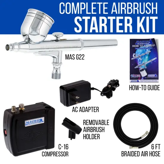 Master Performance G22 Airbrush Kit with Master Black Mini Portable Compressor C16-B & Air Hose {2}