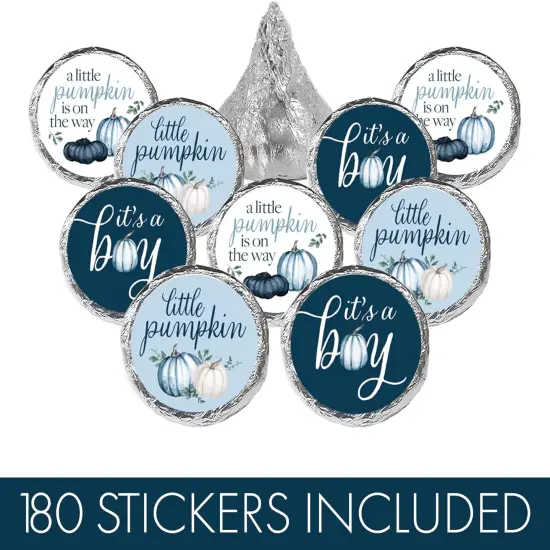Blue Little Pumpkin Boy Baby Shower Kisses Candy Stickers {4}