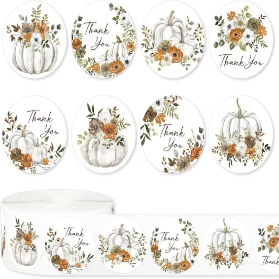 1000Pcs Fall Pumpkin Thank You Stickers Roll {1}